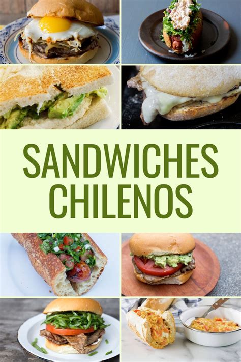 Variedad de sándwiches chilenos, destacando ingredientes frescos y pan artesanal.