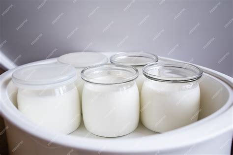 Yogurtera con varios frascos de yogur dentro