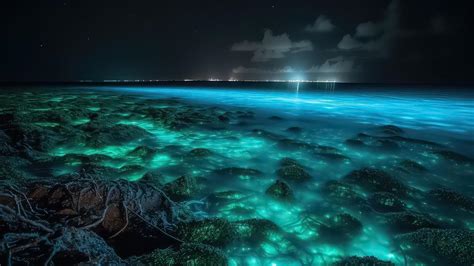 Fotografía de pirosomas bioluminiscentes en el océano