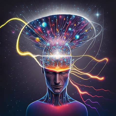 Ilustración conceptual de una mente humana con ondas psíquicas y elementos de espionaje como micrófonos y mapas.