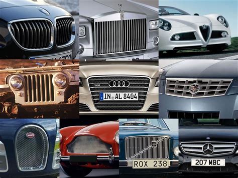 Comparativa de parrillas icónicas de diferentes marcas automotrices a lo largo del tiempo.