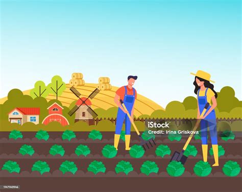 Ilustración de campesinos trabajando en el campo