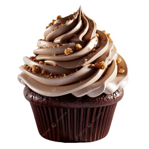Fotografía profesional de un cupcake decorado con glaseado de chocolate y toppings