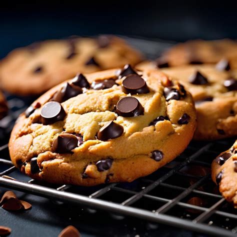 Foto de galletas con chispas de chocolate recién horneadas en una bandeja, con los bordes ligeramente dorados