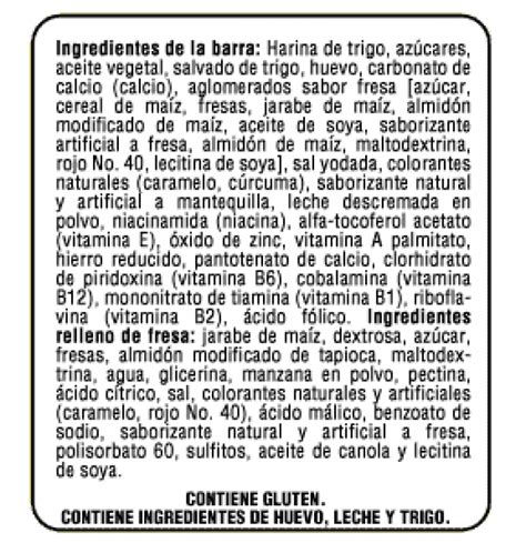 Tabla nutricional o lista de ingredientes de un empaque de premezcla de galletas