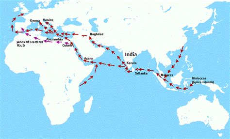 Mapa de la antigua ruta de las especias y el arroz desde Asia hasta Oriente Medio y Europa.