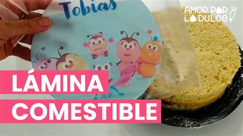 Ejemplo de aplicación de lámina comestible sobre un postre