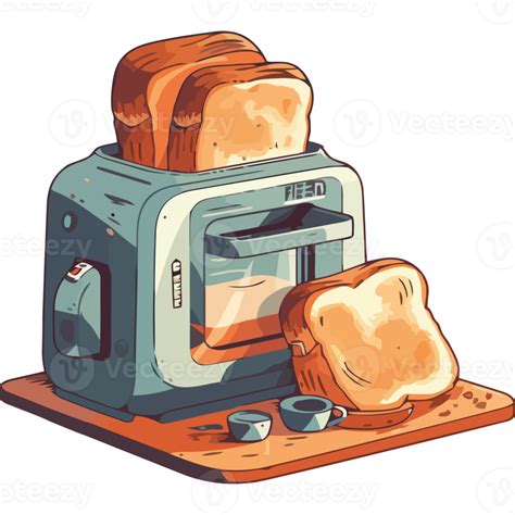 Ilustración de una tostadora moderna con diferentes tipos de pan.