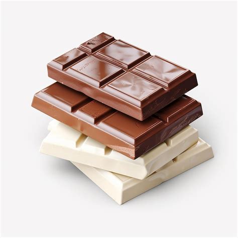 Ilustración de diferentes tipos de chocolate: negro, blanco, con leche, y en gotas de colores.