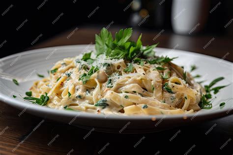 Plato de fettuccine recién servido con una cremosa salsa de nueces, decorado con perejil fresco y nueces picadas por encima.