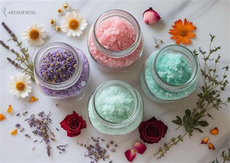 Imagen de varias botellas de sales de baño caseras con etiquetas decorativas