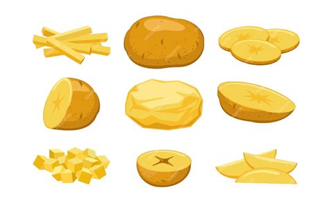 Ilustración de patatas enteras y cortadas en rodajas, mostrando su textura interna.