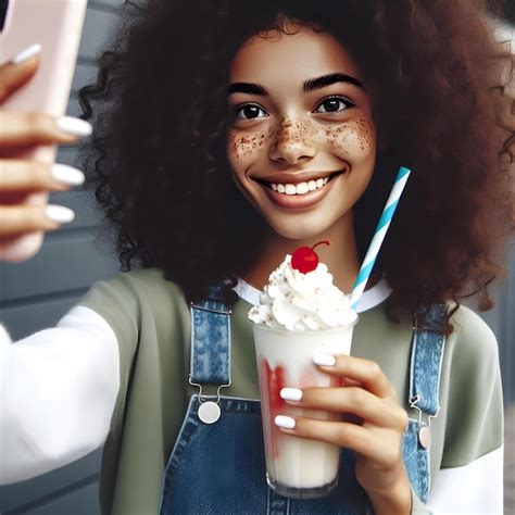 Foto temática: persona disfrutando de un milkshake casero