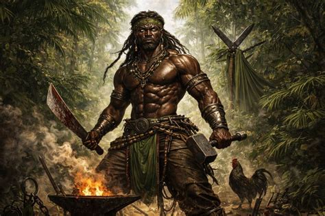 Iconografía o representación artística de los Orishas Oggún y Changó, asociados a la hierba Amansa Guapo.