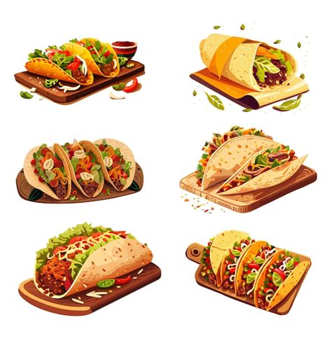 Ilustración comparativa de taco, burrito y quesadilla.