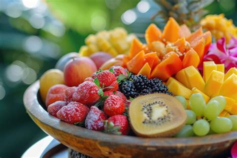 Variedad de frutas frescas y coloridas en un cuenco