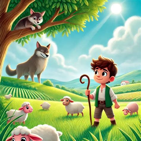 ilustracion de un lobo comiendo ovejas mientras el pastorcito llora