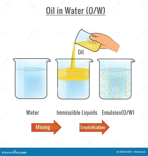 Ilustración esquemática de una emulsión O/W (aceite en agua) con la función de los emulsionantes.