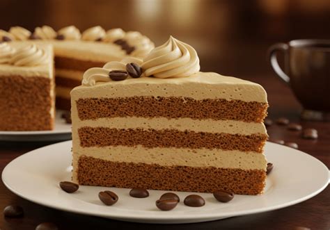 Diseño de tarta de crema de café con dos capas de bizcocho y crema intercalada.