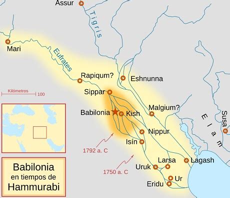Mapa del Imperio paleobabilónico tras las conquistas de Hammurabi.