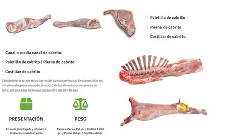 Esquema de las partes del cabrito con información nutricional