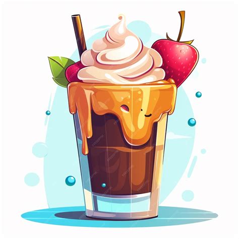Ilustración de un vaso de café helado con hielo y decoración veraniega