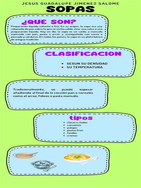 Infografía comparativa de los diferentes tipos de sopas y caldos