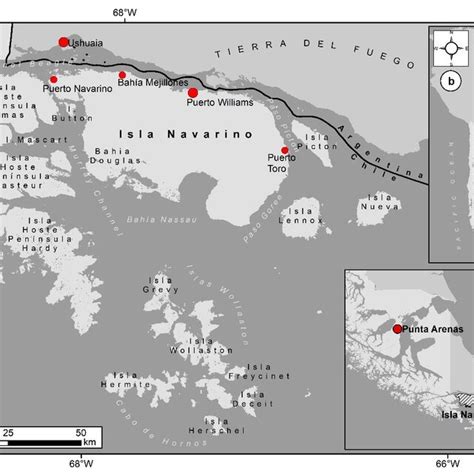mapa del archipiélago de Cabo de Hornos destacando la Isla Navarino y Puerto Williams