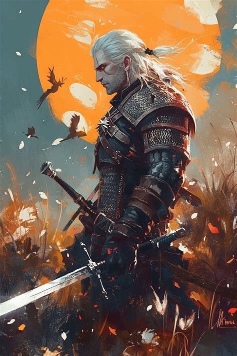 Ilustración de Geralt de Rivia usando una poción en combate.