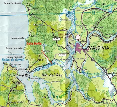 Mapa de Valdivia con la ubicación de los restaurantes de sushi resaltados.