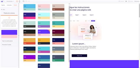 Variedad de opciones para elegir un color, incluyendo paletas predefinidas y personalizadas.