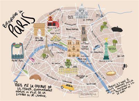 mapa ilustrado de las heladerías históricas en el centro de París y la Île Saint-Louis