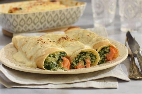 Infografía con ideas de rellenos salados para panqueques: jamón y queso, champiñones, salmón.