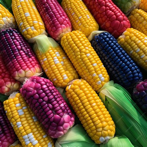 Fotografía de diferentes variedades de maíz con distintos colores: amarillo, blanco, púrpura y negro.
