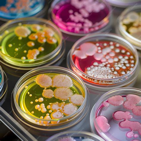 Esquema de un laboratorio de microbiología con matraces y placas Petri.