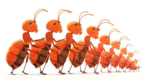 Ilustración de hormigas Carebara diversa de diferentes tamaños trabajando juntas