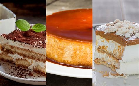 Collage de imágenes mostrando diversos postres canarios: Quesillo, Polvito Uruguayo, Truchas de Batata.
