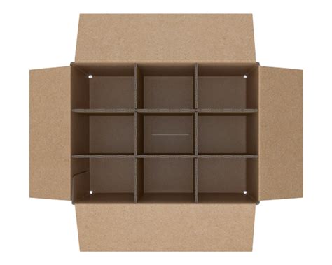 Esquema técnico de una caja con separadores internos para bombones