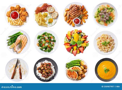 Collage de diferentes platos de comida preparados virtualmente, incluyendo hamburguesas, helados y pizzas.