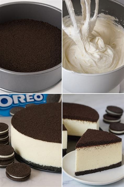 Cheesecake de Oreo en un molde desmontable, decorado con crema y galletas